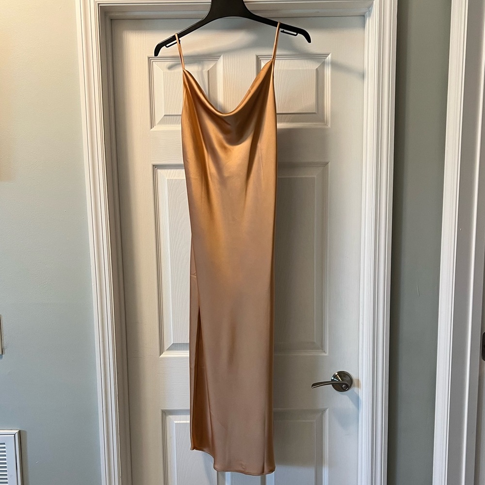 Gold color slip cowl neck dress- NTW